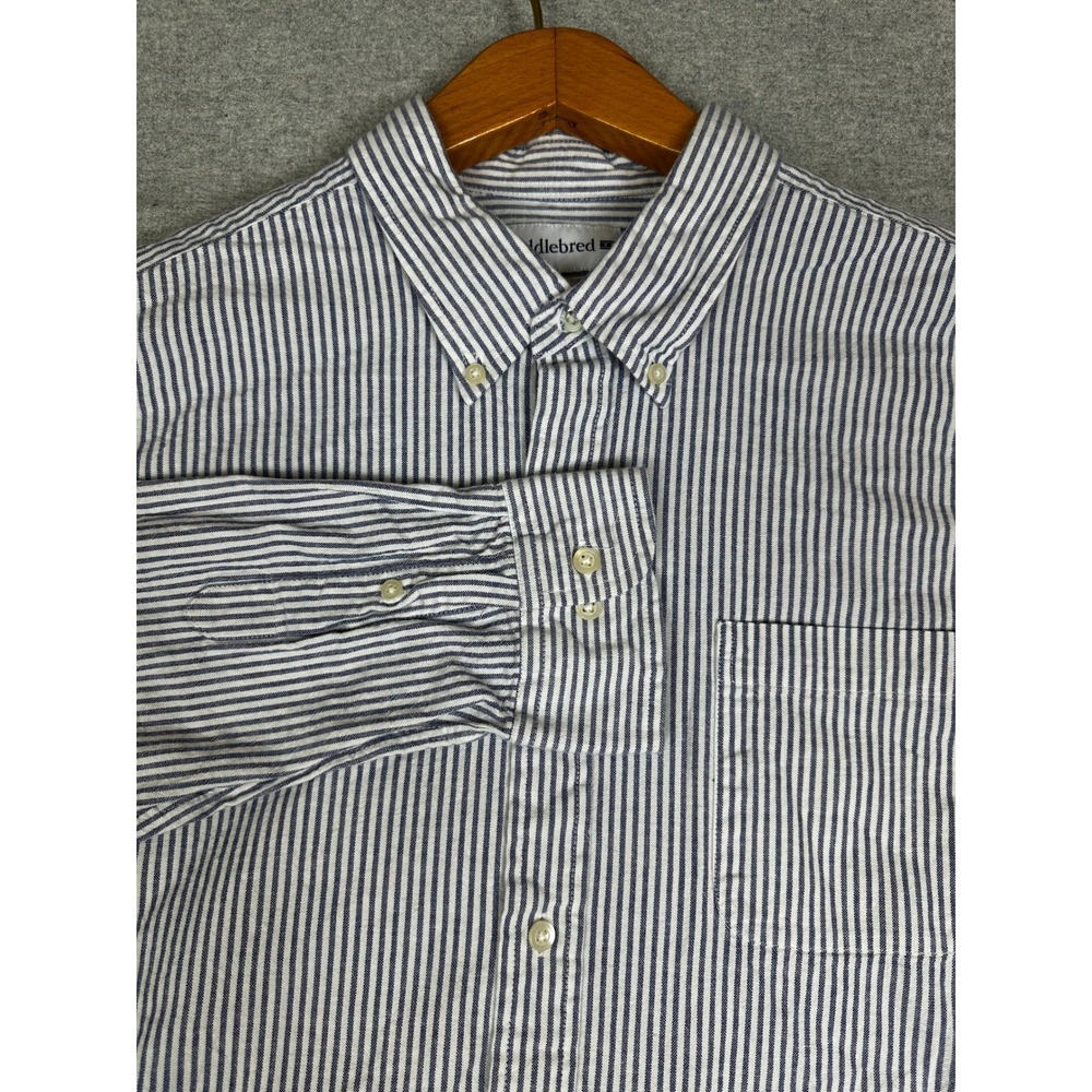 Saddlebred Button Down Shirt Mens XL Blue White Seersucker Stripe Classic Fit